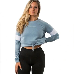 ALPHALETE | Cropped Light Blue Crewneck Sweatshirt with Mesh Sleeves Size S